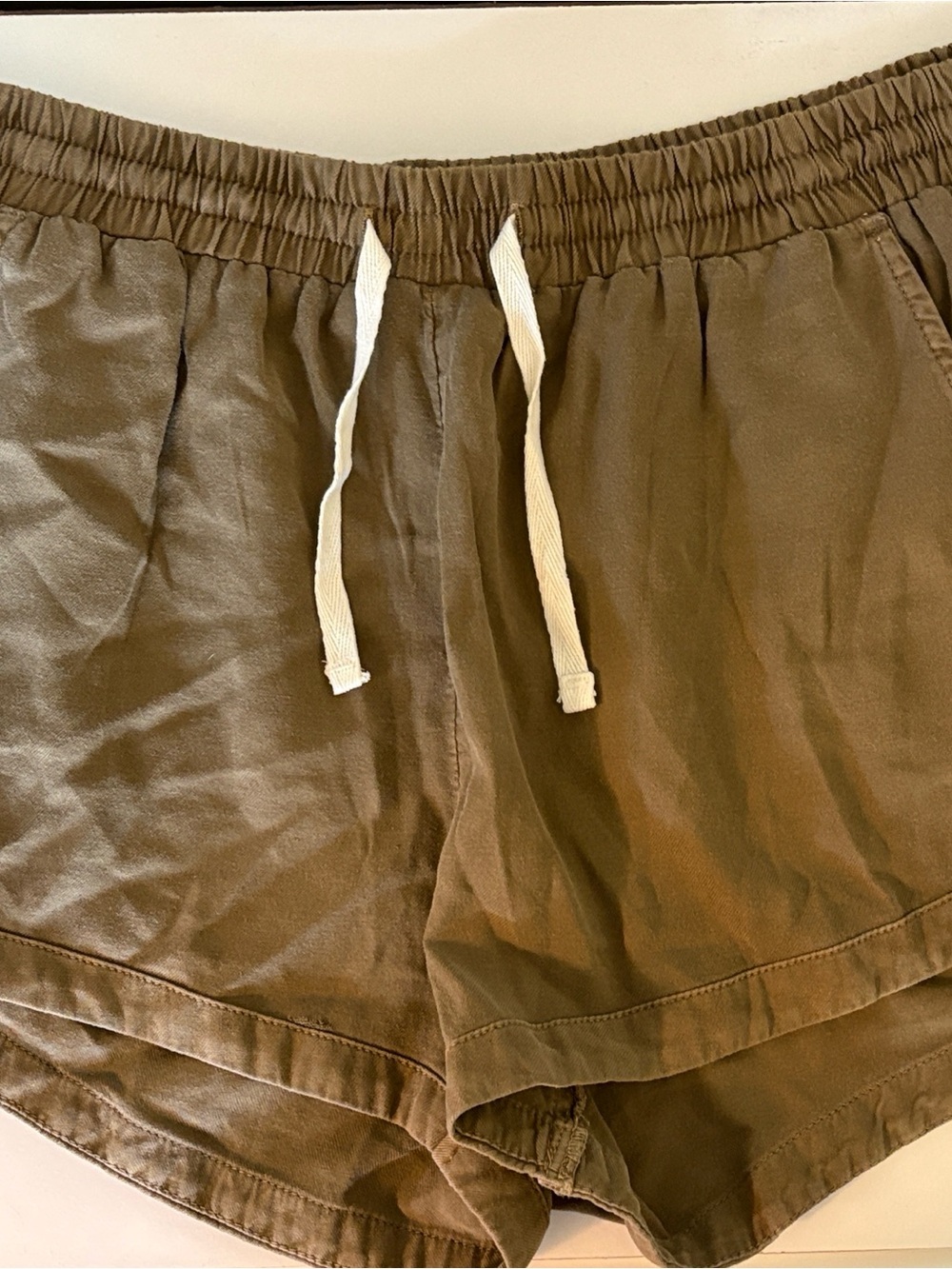 Billabong Women's Olive Drawstring Athletic Shorts with White Ties